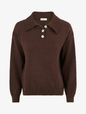 Pull en maille à col boutonné - Marron - 1