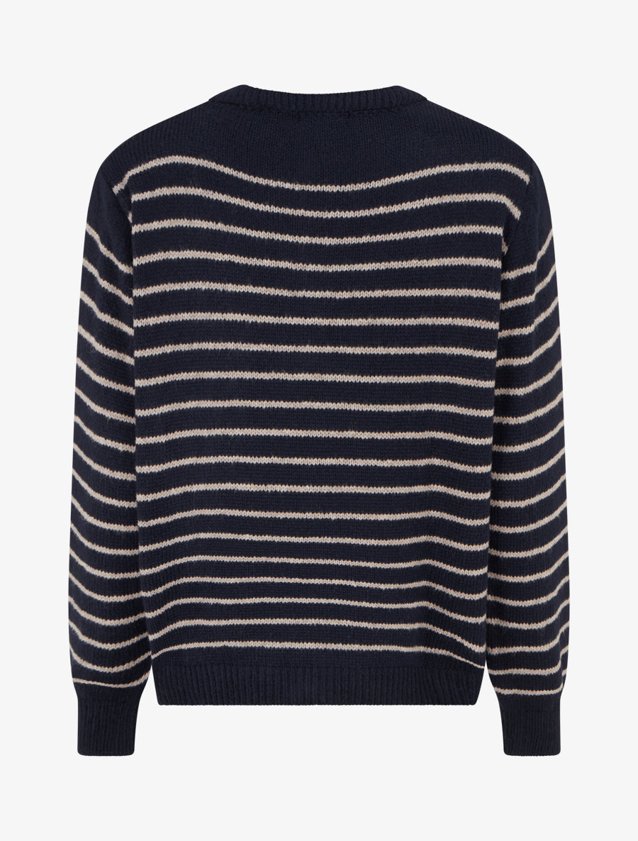 Pull rayé ample col boutonné - Marine - 2