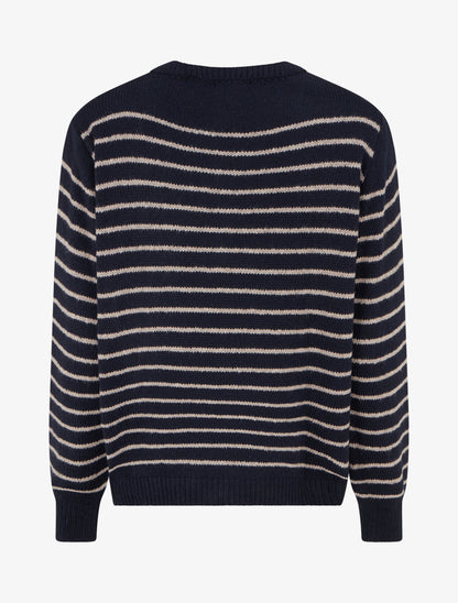 Pull rayé ample col boutonné - Marine - 2