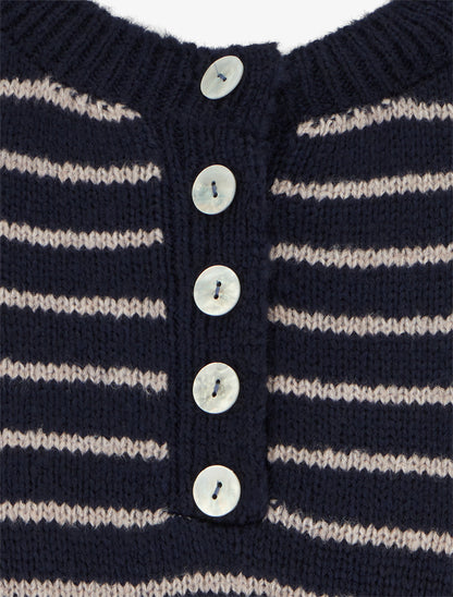 Pull rayé ample col boutonné - Marine - 3
