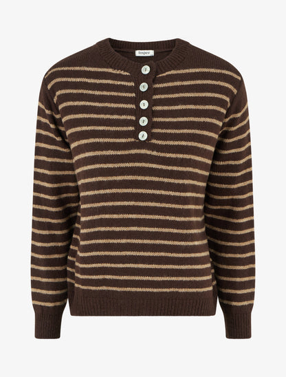 Pull rayé ample col boutonné - Marron - 1