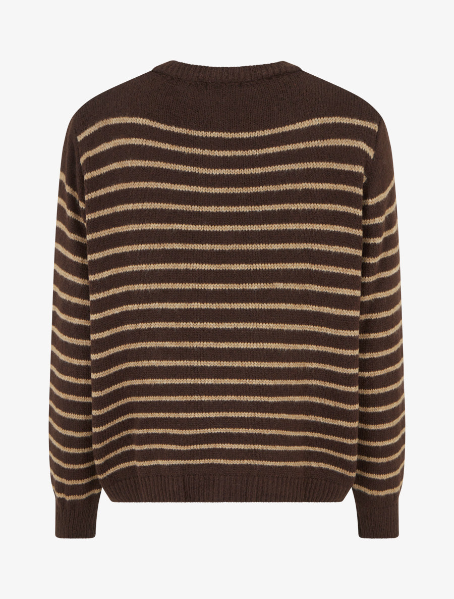 Pull rayé ample col boutonné - Marron - 2