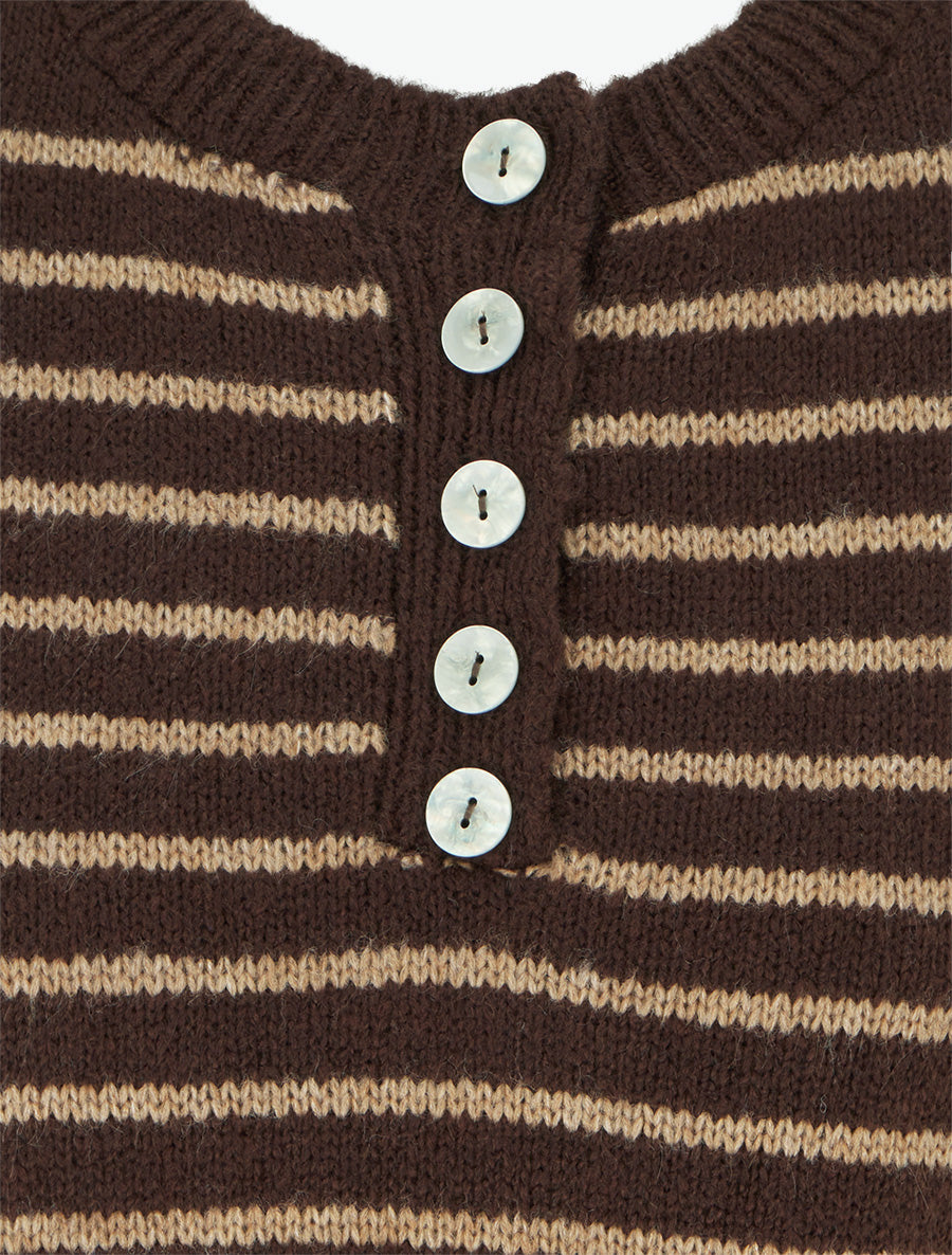 Pull rayé ample col boutonné - Marron - 3