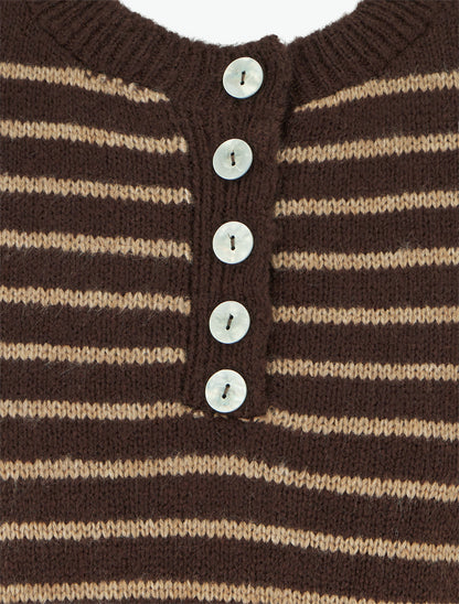 Pull rayé ample col boutonné - Marron - 3