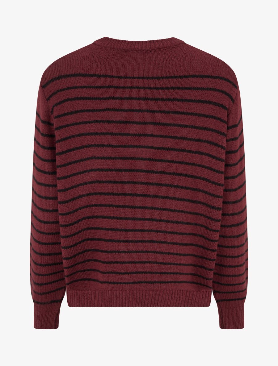 Pull rayé ample col boutonné - Bordeaux - 2