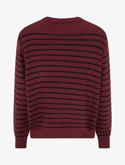 Pull rayé ample col boutonné - Bordeaux - 2