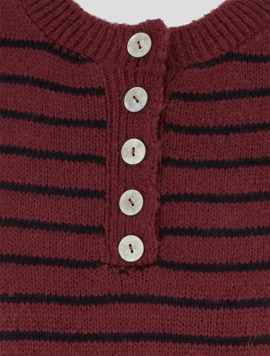 Pull rayé ample col boutonné - Bordeaux - 3