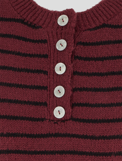 Pull rayé ample col boutonné - Bordeaux - 3