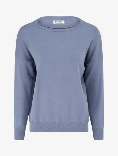 Pull ample basique à col rond - Bleu clair - 1