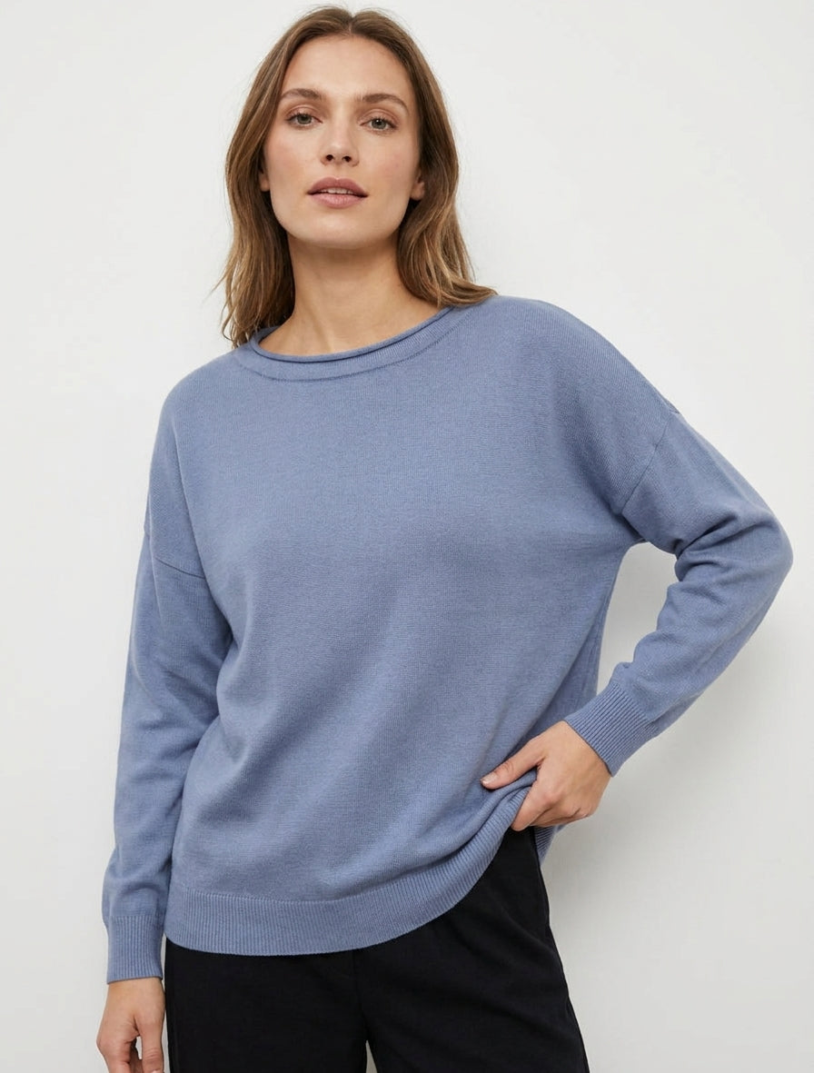 Suéter holgado básico con cuello redondo - Azul claro