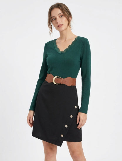 Vestido recto bicolor - Verde abeto