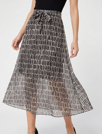 Falda midi con ribetes irisados y estampado gráfico - Negro