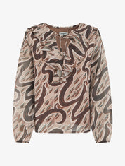 Top droit col volanté et imprimé graphique - Beige - 1