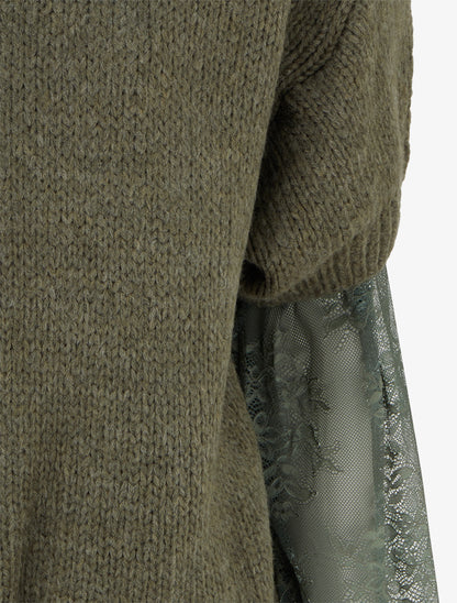 Pull uni à manches longues bimatière - Kaki - 3