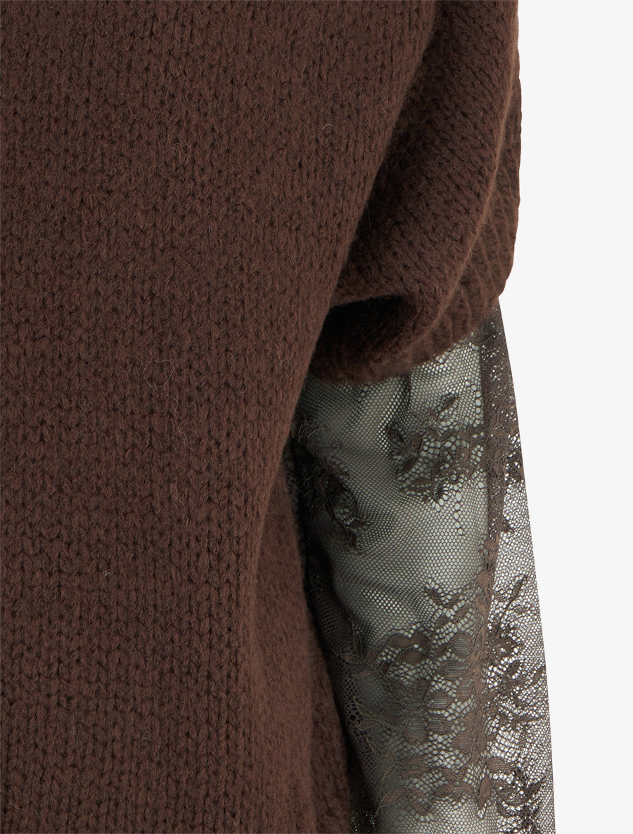Pull uni à manches longues bimatière - Marron - 3
