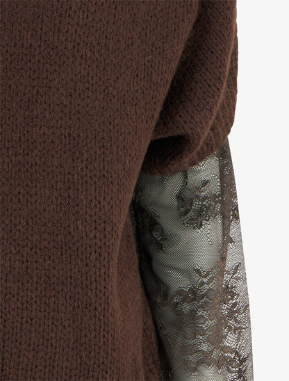 Pull uni à manches longues bimatière - Marron - 3