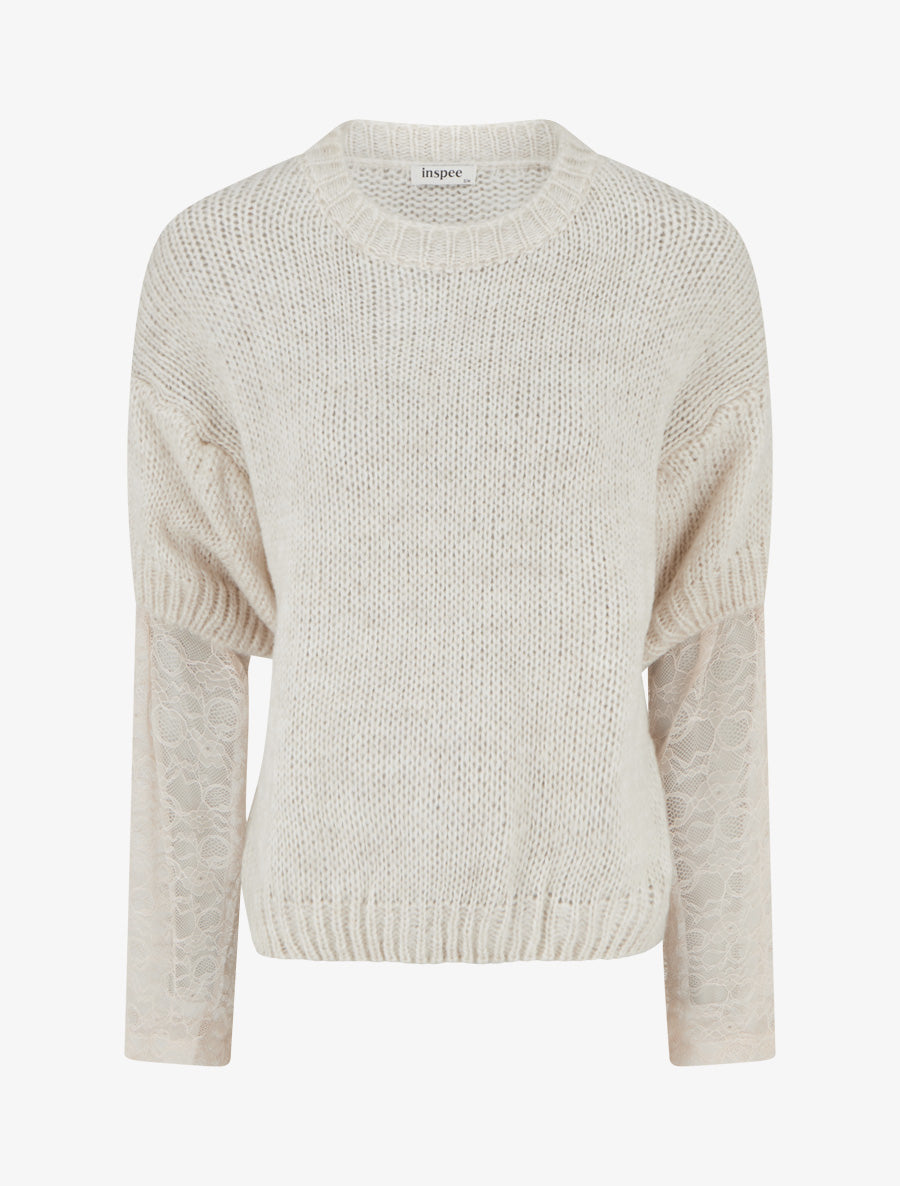Pull uni à manches longues bimatière - Beige - 1