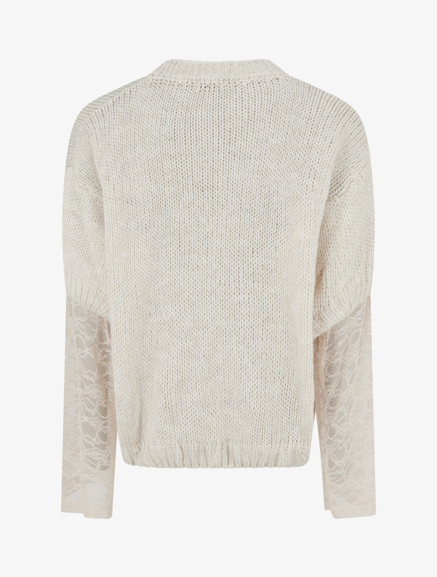 Pull uni à manches longues bimatière - Beige - 2