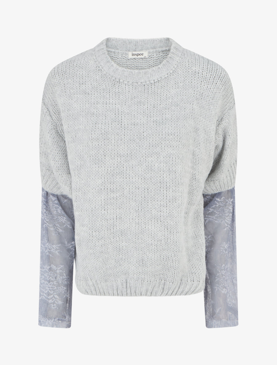 Pull uni à manches longues bimatière - Gris - 1