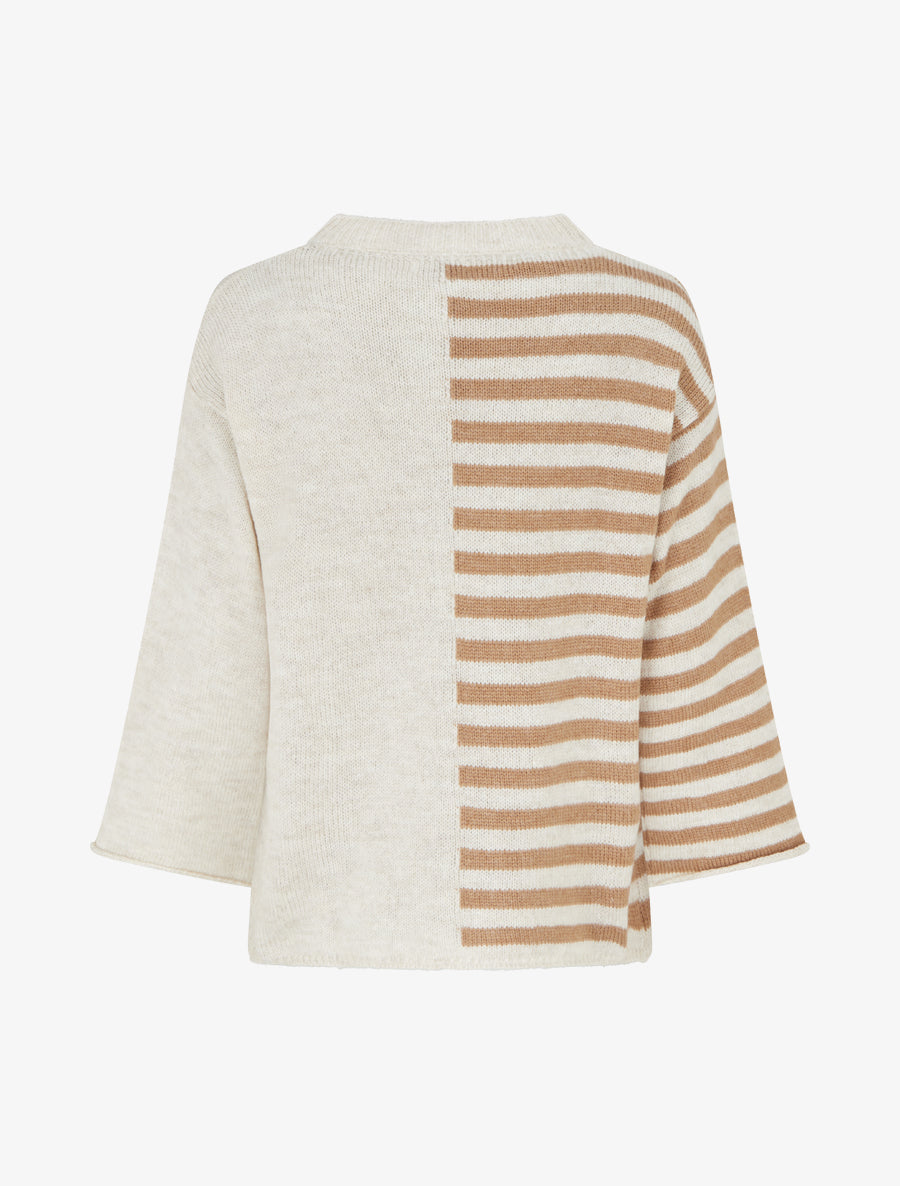 Pull en mohair mélangé à rayures et col rond - Beige - 2