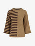 Pull en mohair mélangé à rayures et col rond - Camel - 1