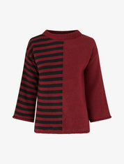 Pull en mohair mélangé à rayures et col rond - Bordeaux - 1
