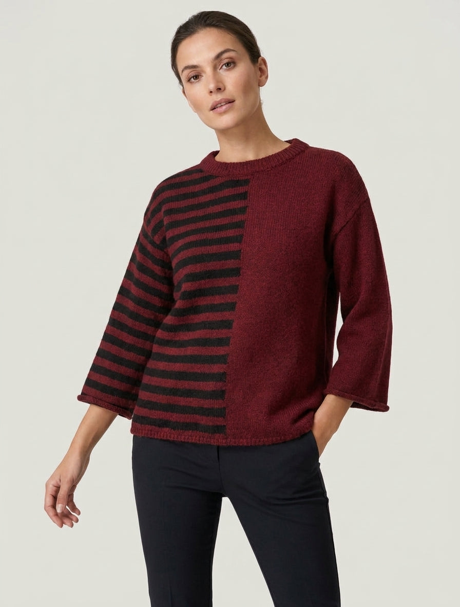 Suéter de mezcla de mohair a rayas con cuello redondo - Burdeos