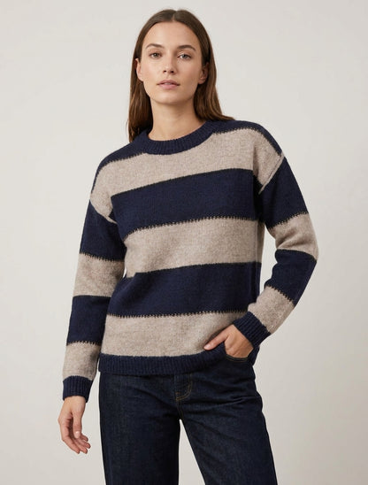 Suéter de rayas tricolor en mezcla de mohair - Marine