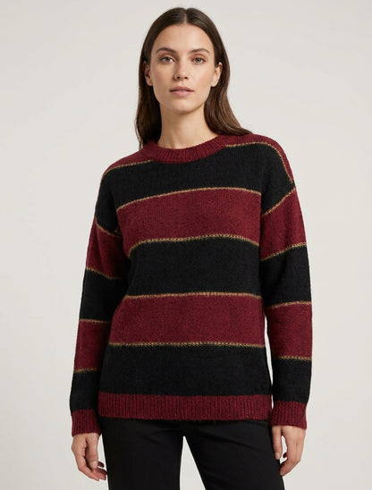 Suéter de rayas tricolor en mezcla de mohair - Burdeos
