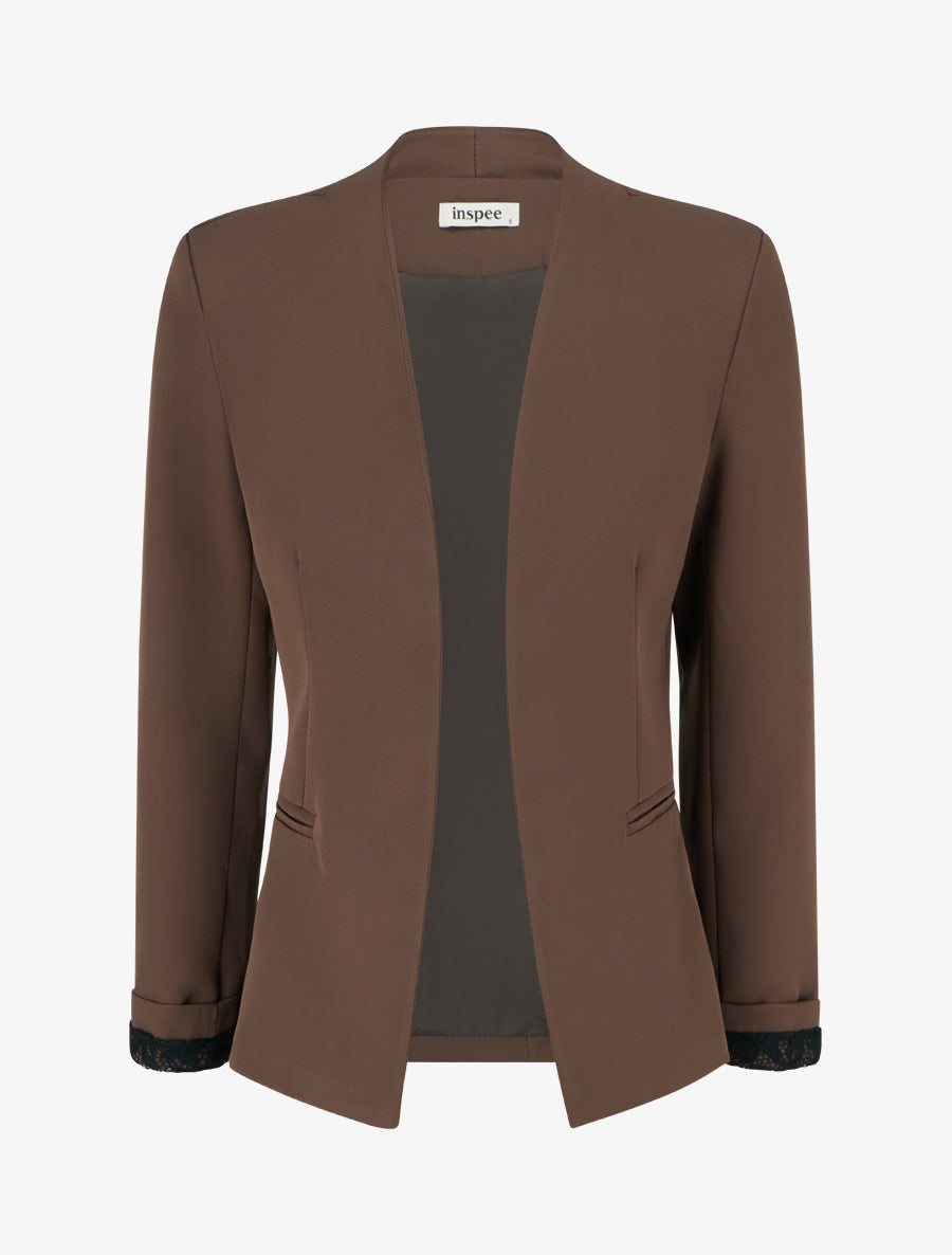 Veste droite unie à épaulettes - Marron - 1