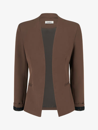 Veste droite unie à épaulettes - Marron - 1