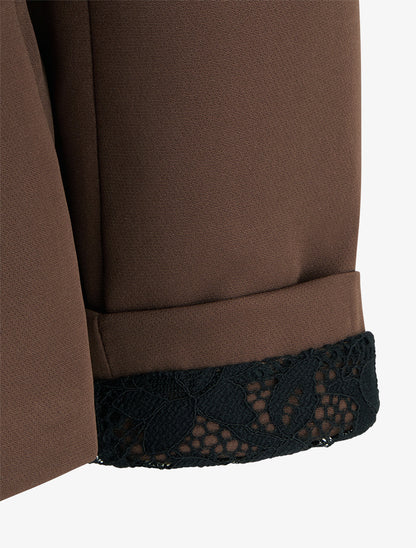 Veste droite unie à épaulettes - Marron - 3