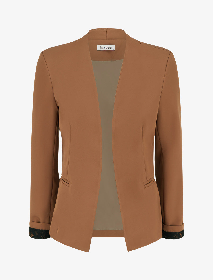 Veste droite unie à épaulettes - Camel - 1