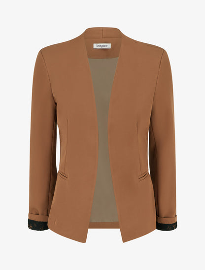 Veste droite unie à épaulettes - Camel - 1