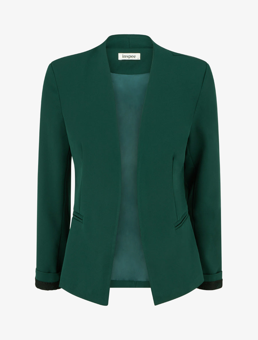 Veste droite unie à épaulettes - Vert foncé - 1