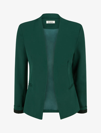 Veste droite unie à épaulettes - Vert foncé - 1