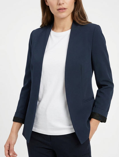 Chaqueta recta lisa con hombreras - Marine