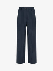 Pantalon rayé à taille élastiquée - Marine - 1