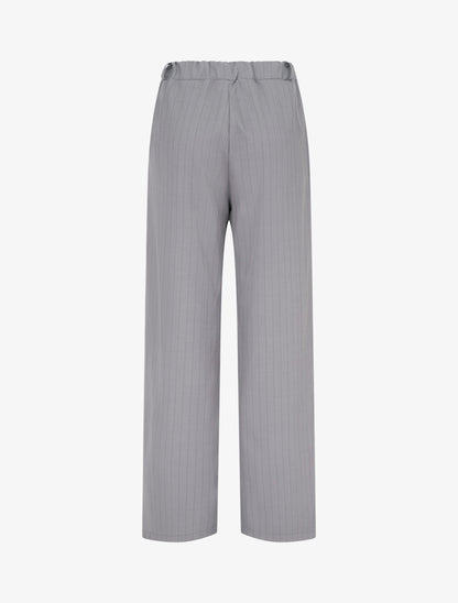 Pantalon rayé à taille élastiquée - Gris - 2