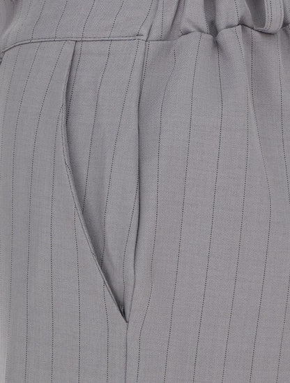 Pantalon rayé à taille élastiquée - Gris - 3