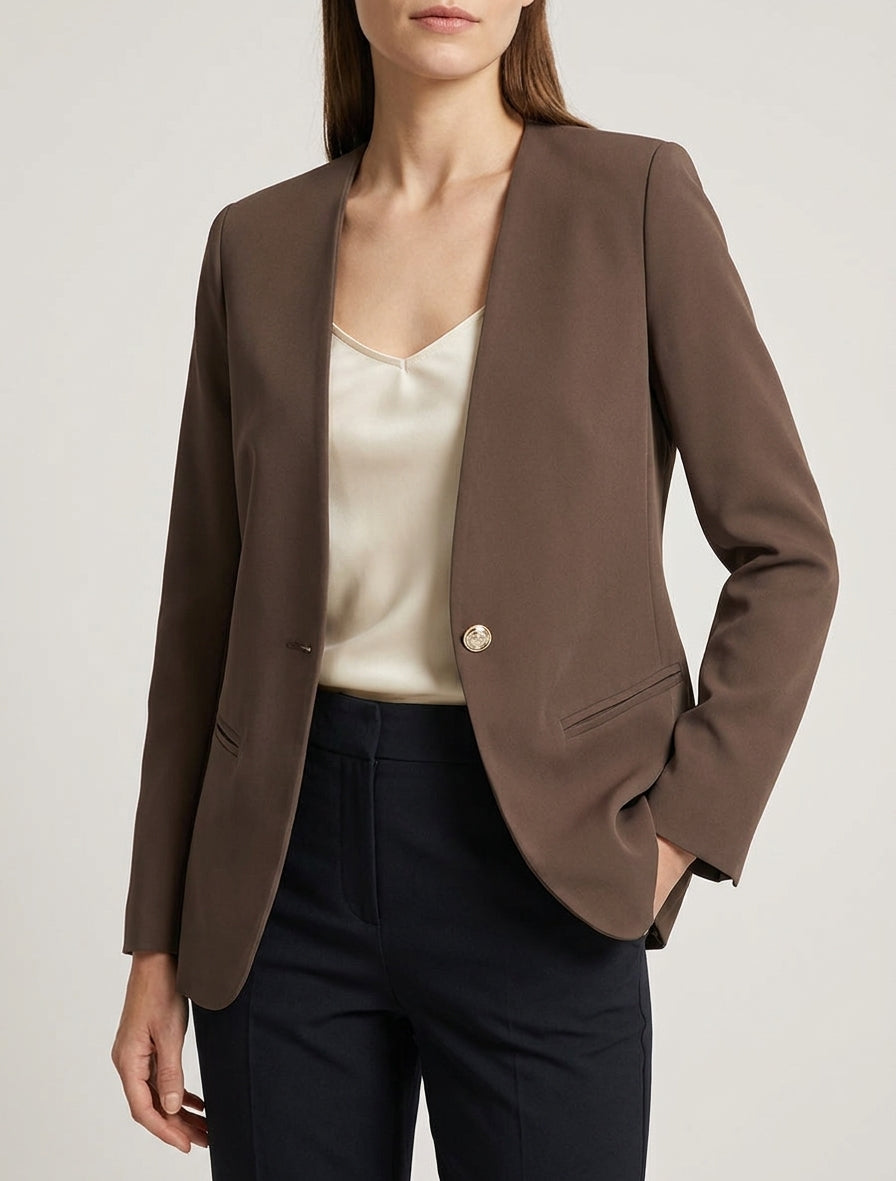 Blazer liso abotonado - Marrón