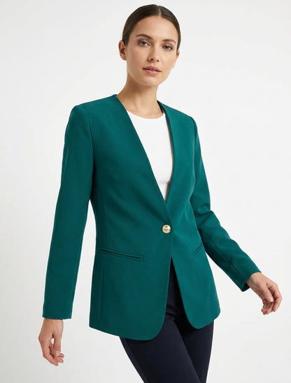 Blazer liso abotonado - Azul pato