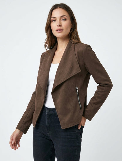 Chaqueta de gamuza con cierre de cremallera - Marrón