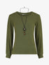 Pull côtelé à manches détails dentelle - Vert - 1