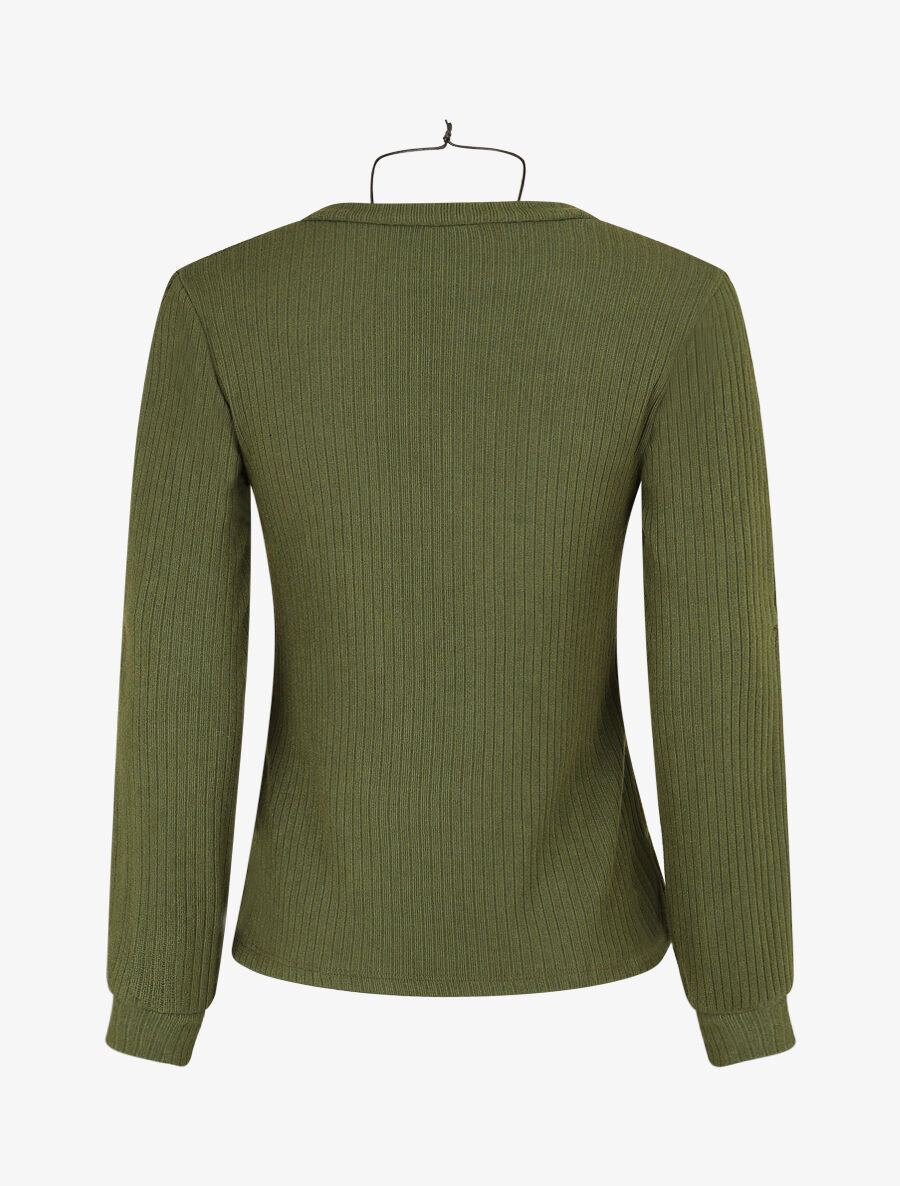 Pull côtelé à manches détails dentelle - Vert - 2
