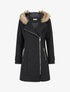 Manteau long à zip asymétrique avec fourrure sur la capuche - Gris foncé - 1