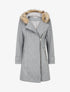 Manteau long à zip asymétrique avec fourrure sur la capuche - Gris - 1