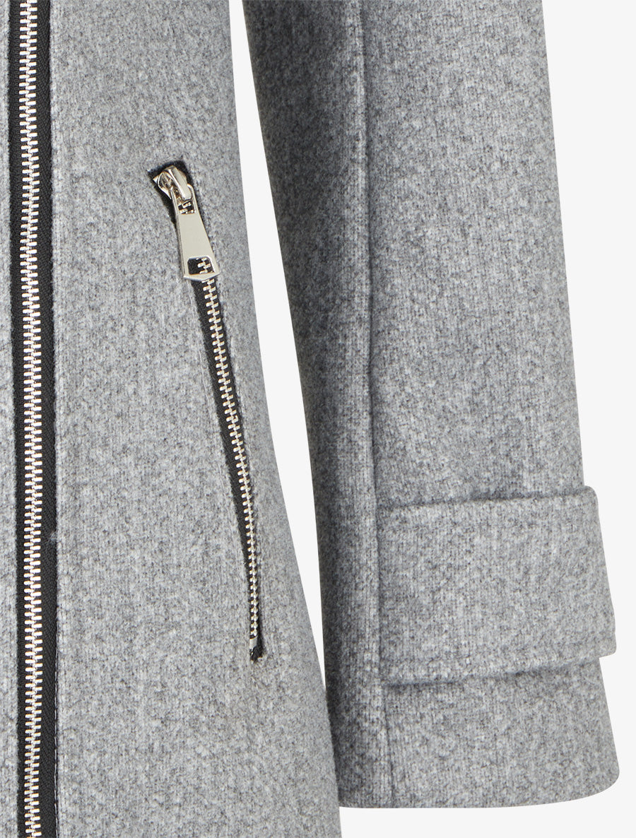 Manteau long à zip asymétrique avec fourrure sur la capuche - Gris - 3