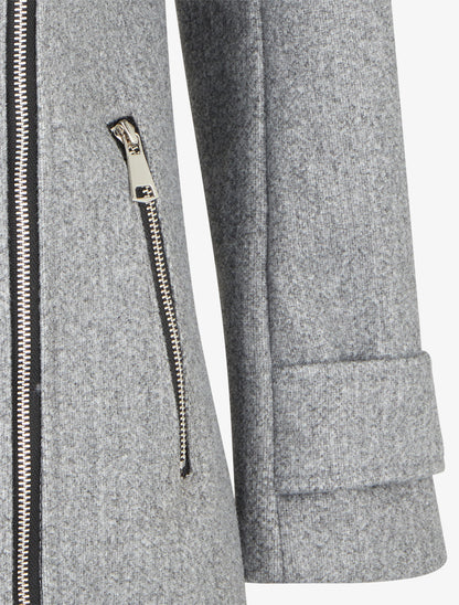 Manteau long à zip asymétrique avec fourrure sur la capuche - Gris - 3