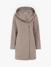Manteau feutré à capuche et zip asymétrique - Taupe clair - 1